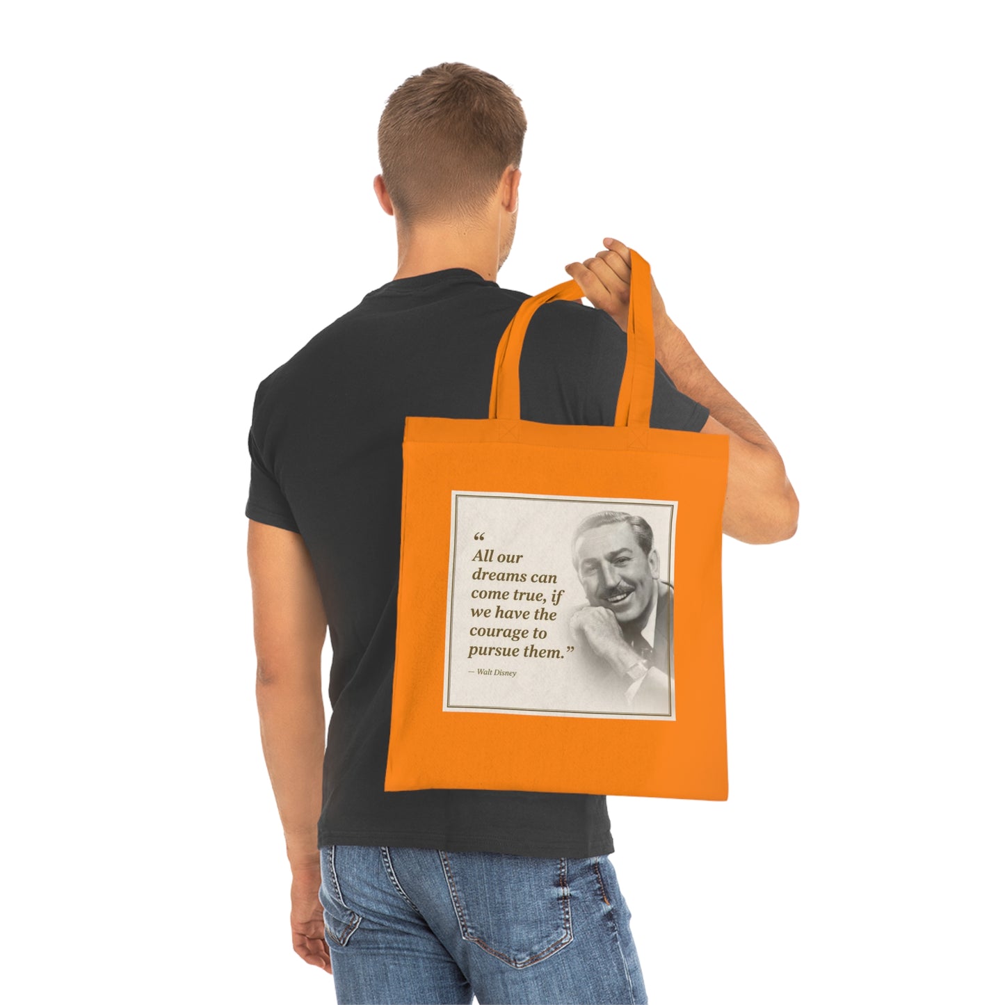 Walt Disney Quote Cotton Tote — "All our dreams can come true" Inspirational Canvas Bag