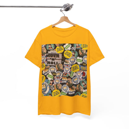 Oasis Rock & Roll Retro Button Collage Tee
