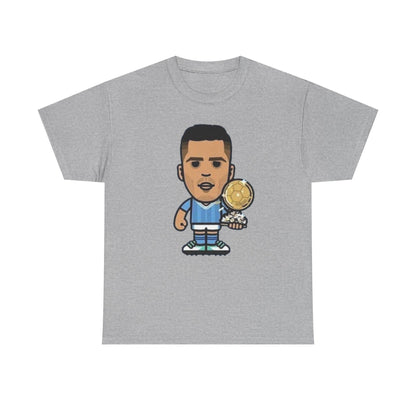 Rodri Manchester City Cartoon Tee — Player Holding Trophy Graphic Shirt