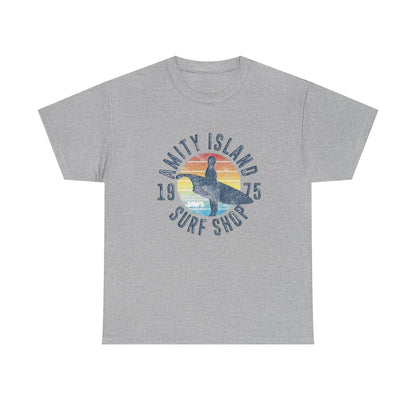 Amity Island Surf Shop Tee — Vintage Surfer Graphic T-Shirt (1975)