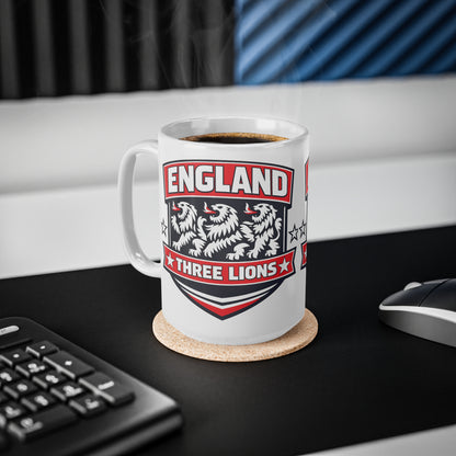 England Three Lions Ceramic Coffee Mug — 11oz & 15oz Football Fan Mug