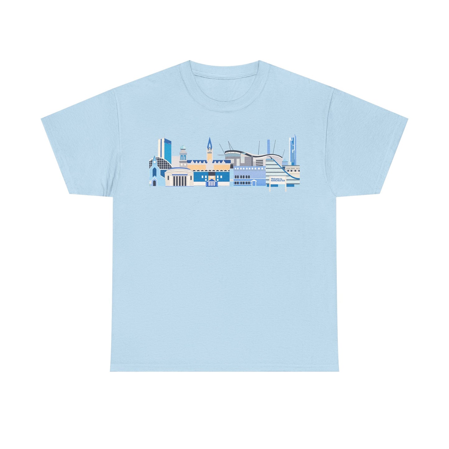 Manchester City Skyline Tee — Minimal Blue Urban Landscape T‑Shirt