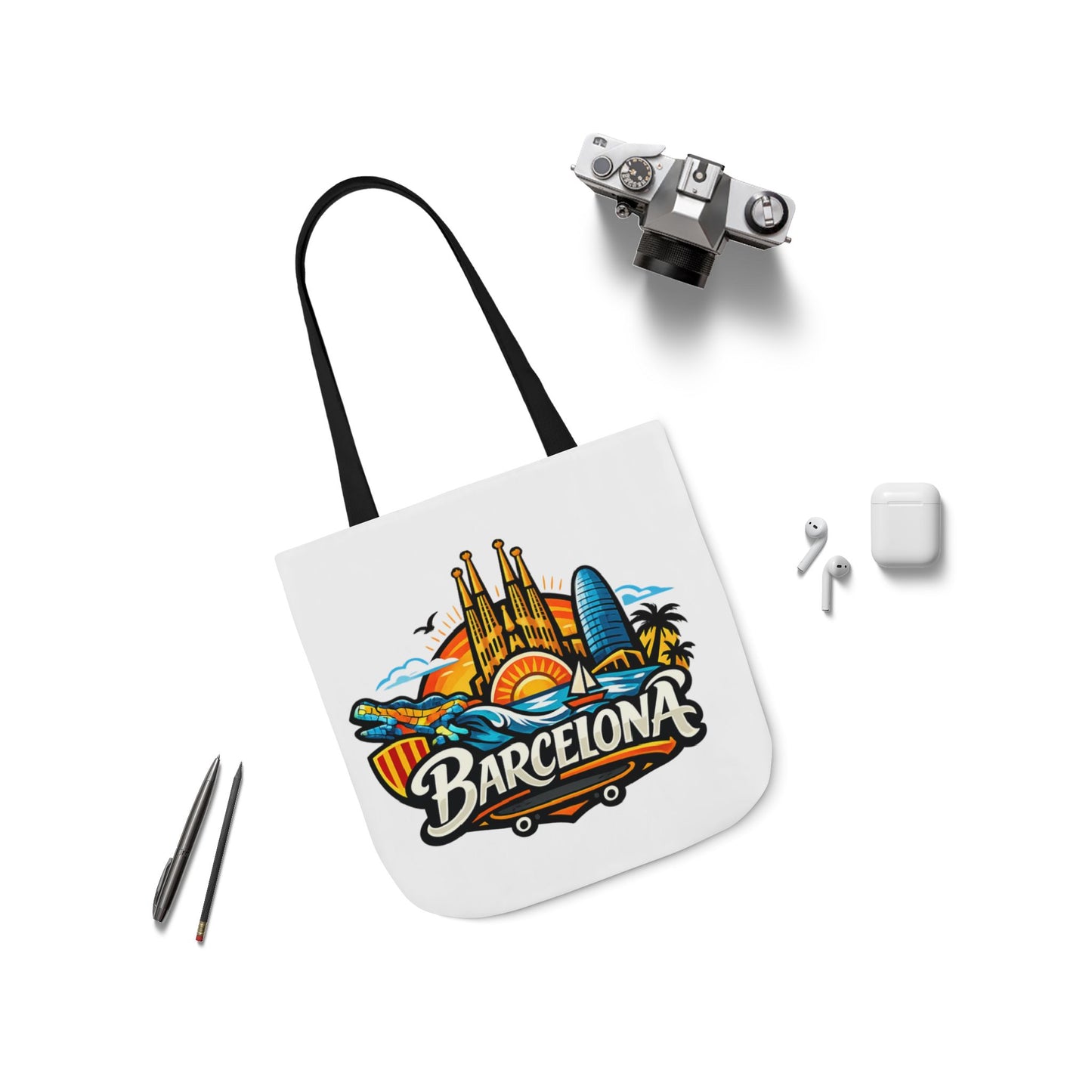 Barcelona Skyline Canvas Tote Bag — Colorful Travel Souvenir Tote