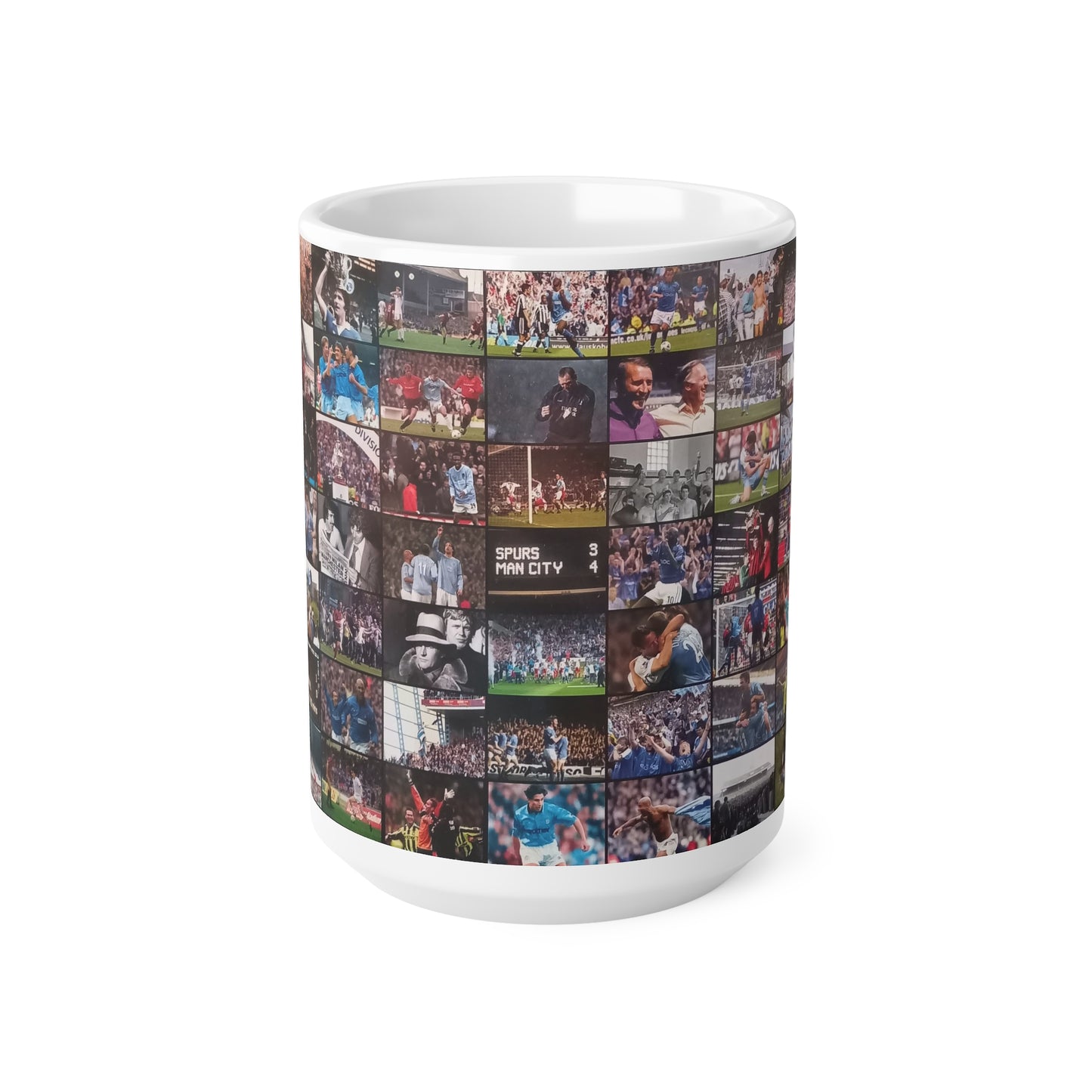 Manchester City Retro Images Collage Mug — Photo Montage Ceramic Coffee Cup (11oz, 15oz)