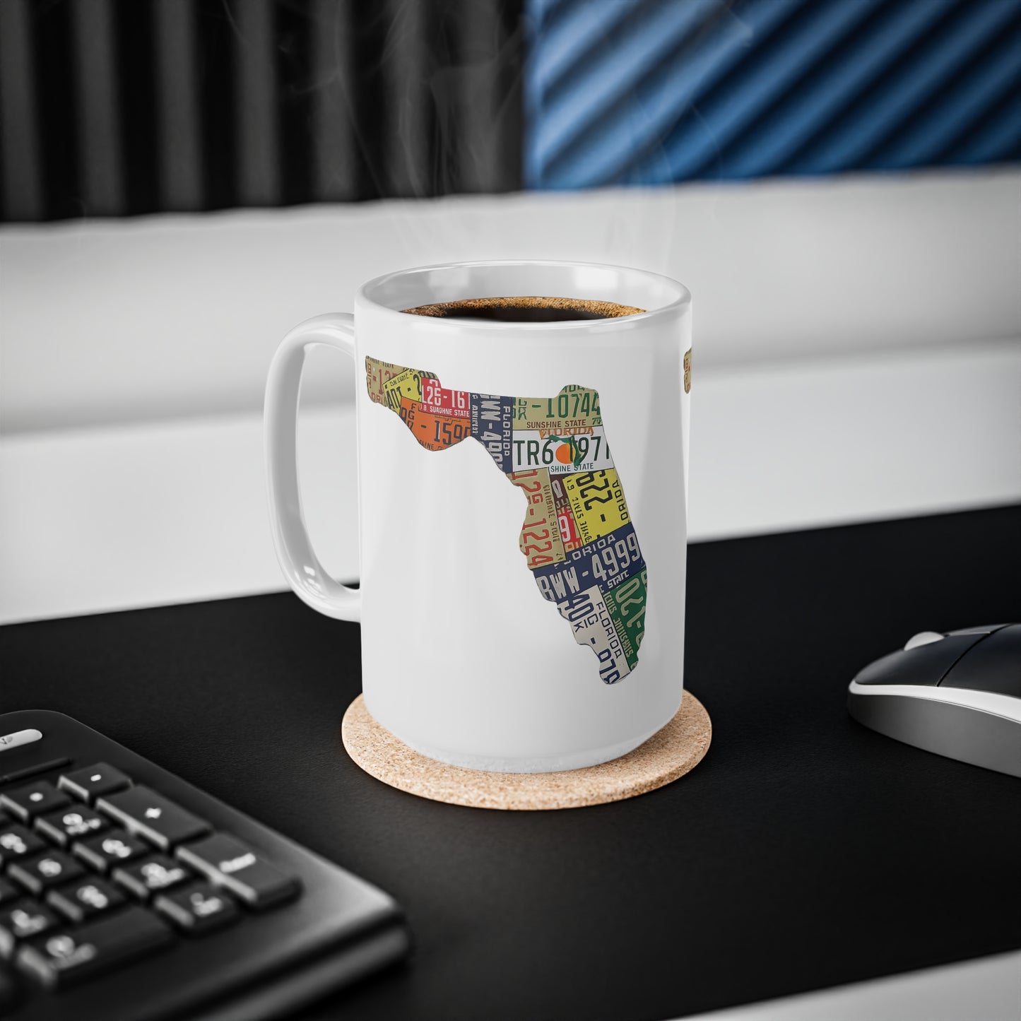 Florida License Plate Map Ceramic Coffee Mug — 11oz & 15oz