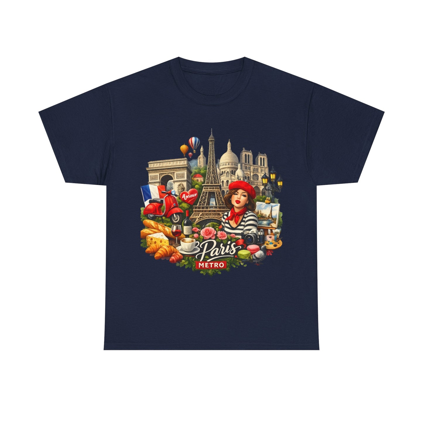 Paris Montage Tee — Eiffel Tower, Croissant & Metro Vintage Travel T‑Shirt