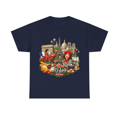 Paris Montage Tee — Eiffel Tower, Croissant & Metro Vintage Travel T‑Shirt