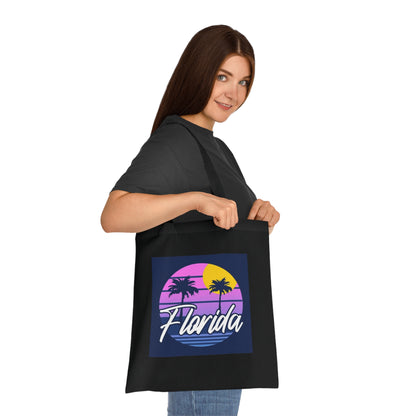 Florida Sunset Palm Tote Bag — Retro Beach Cotton Tote