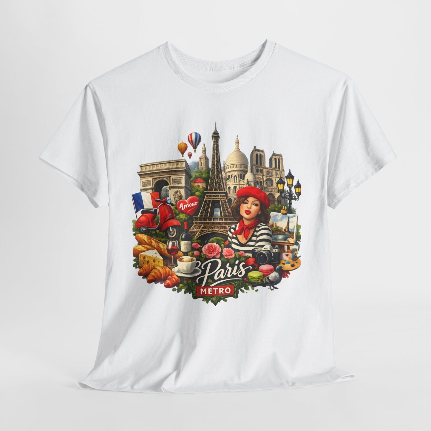 Paris Montage Tee — Eiffel Tower, Croissant & Metro Vintage Travel T‑Shirt