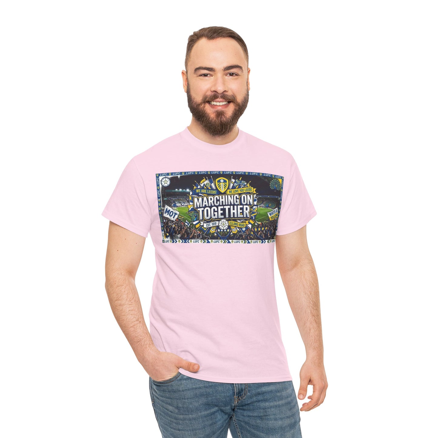Leeds United T-Shirt — "Marching On Together" Fan Tee (Soccer Supporter Graphic)