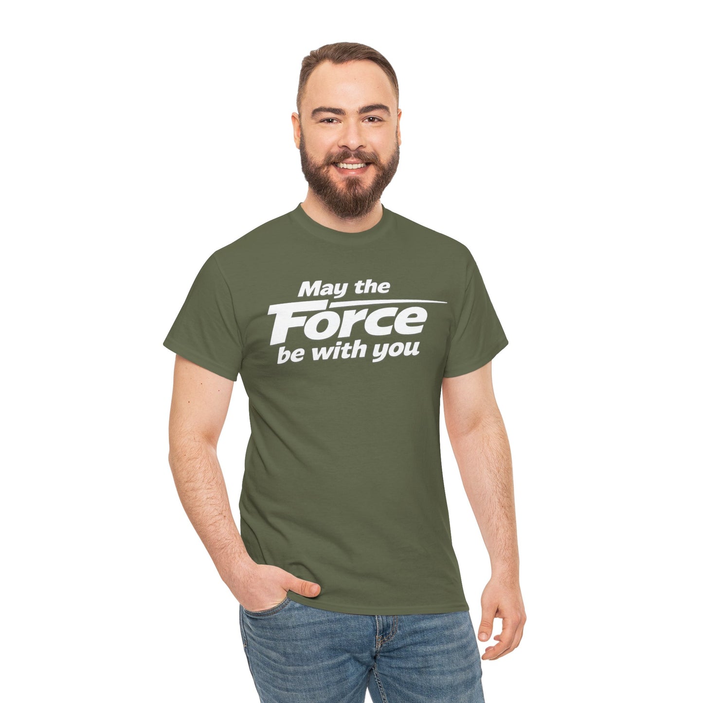"May the Force Be With You" Retro Embossed Graphic T‑Shirt —
