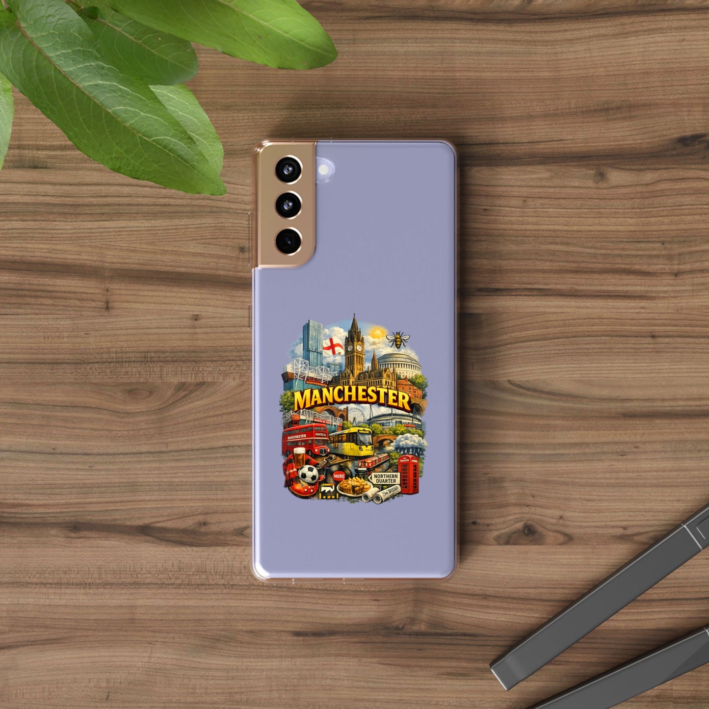 Manchester Landmark Clear Phone Case — Cityscape Collage Design