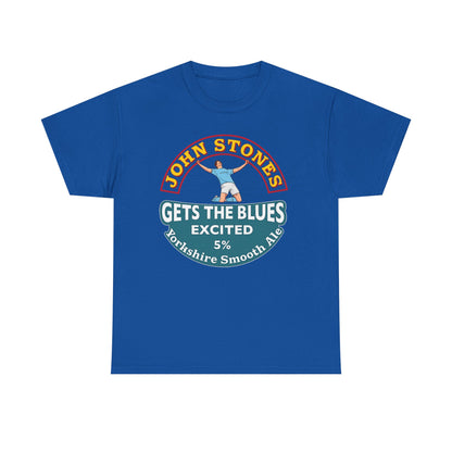 John Stones T-Shirt — "Gets The Blues Excited" Retro Ale Parody Tee