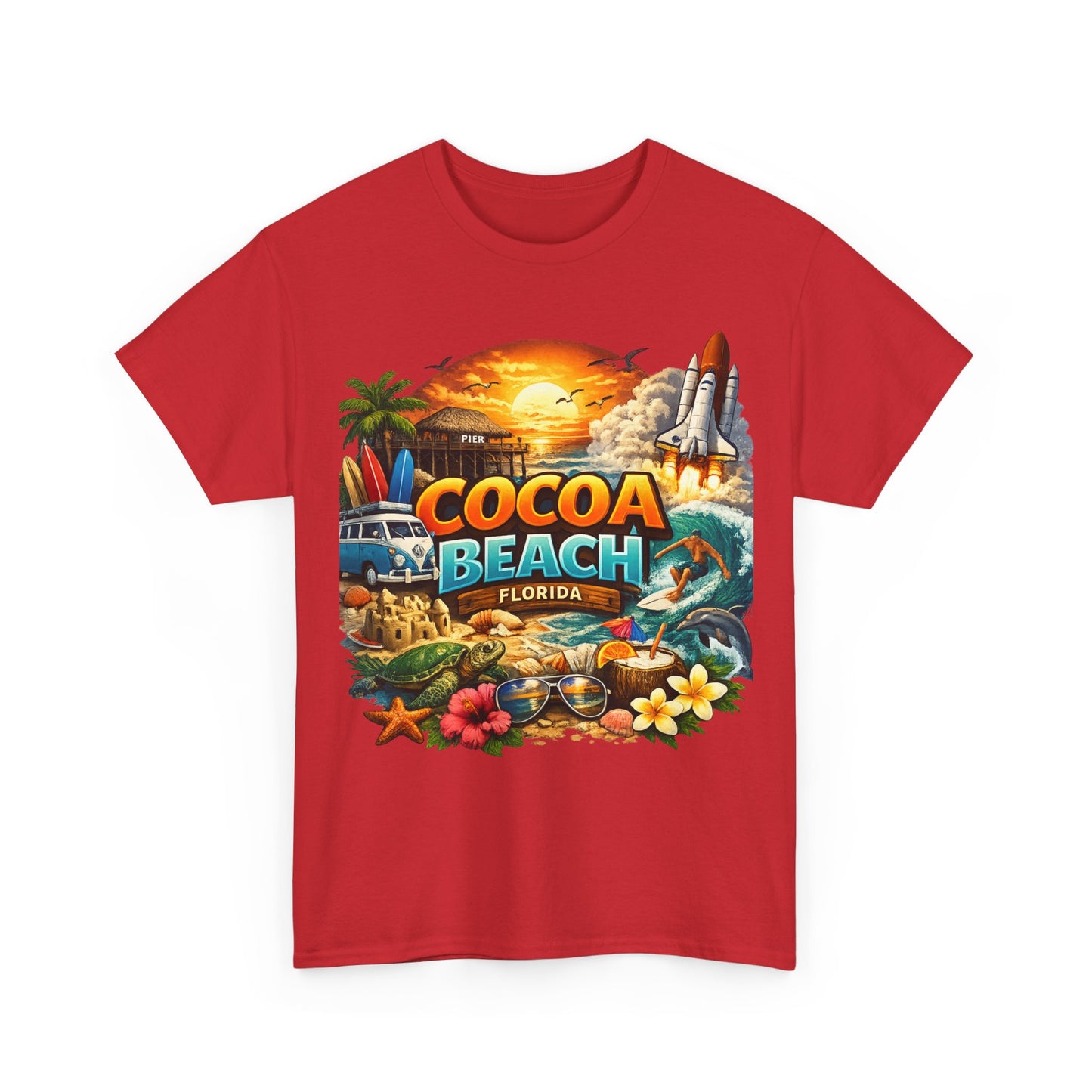 Cocoa Beach Florida Sunset Surf T-Shirt — Retro Beach Vacation Graphic Tee