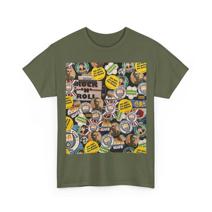 Oasis Rock & Roll Retro Button Collage Tee