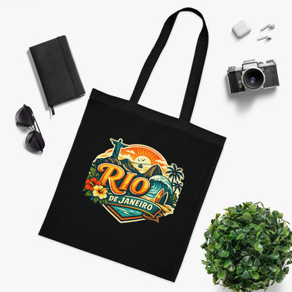 Rio de Janeiro / West Palm Beach Beach Tote — Retro Tropical Cotton Tote Bag