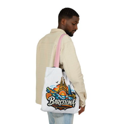Barcelona Skyline Canvas Tote Bag — Colorful Travel Souvenir Tote