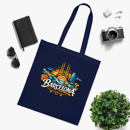 Barcelona Skyline Cotton Tote — Souvenir Travel Beach Bag
