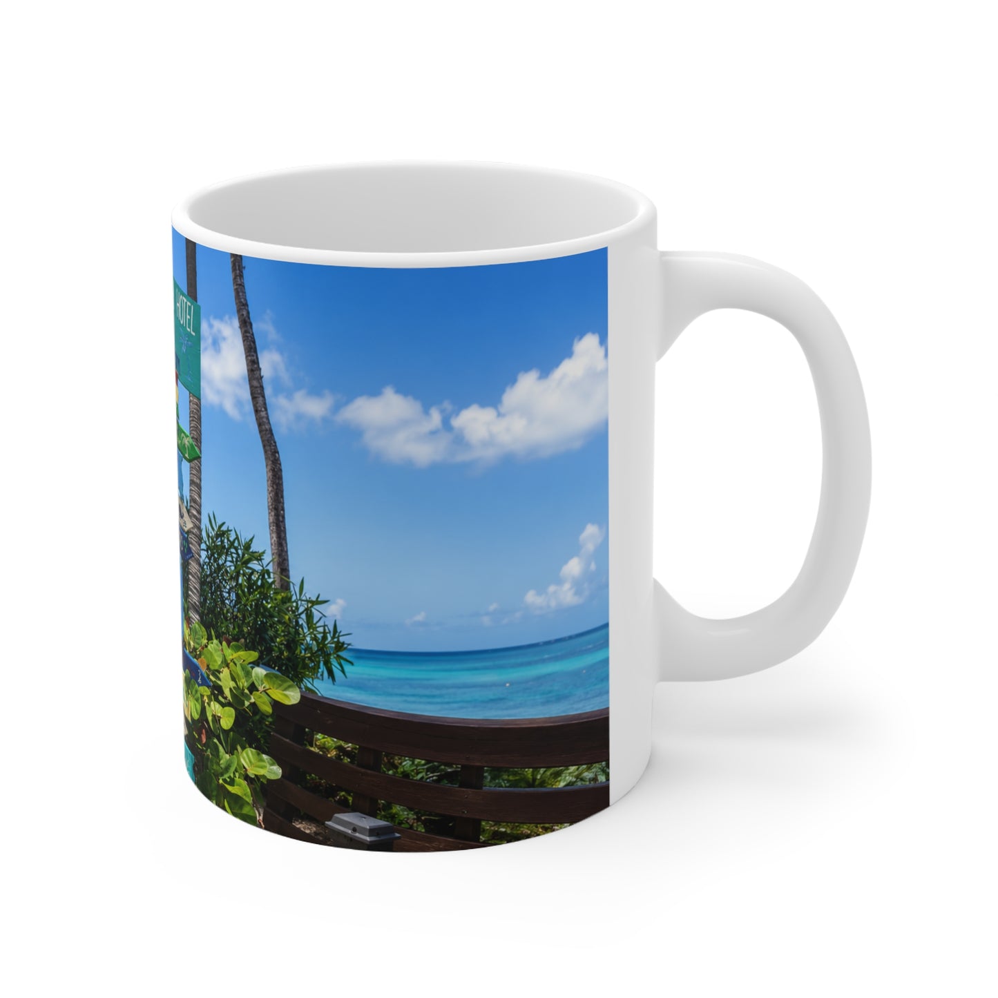 Barbados Beach Signpost Ceramic Mug — Tropical Barbados Coffee Cup (11oz & 15oz)