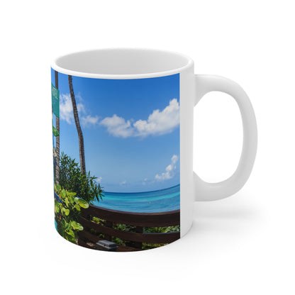 Barbados Beach Signpost Ceramic Mug — Tropical Barbados Coffee Cup (11oz & 15oz)