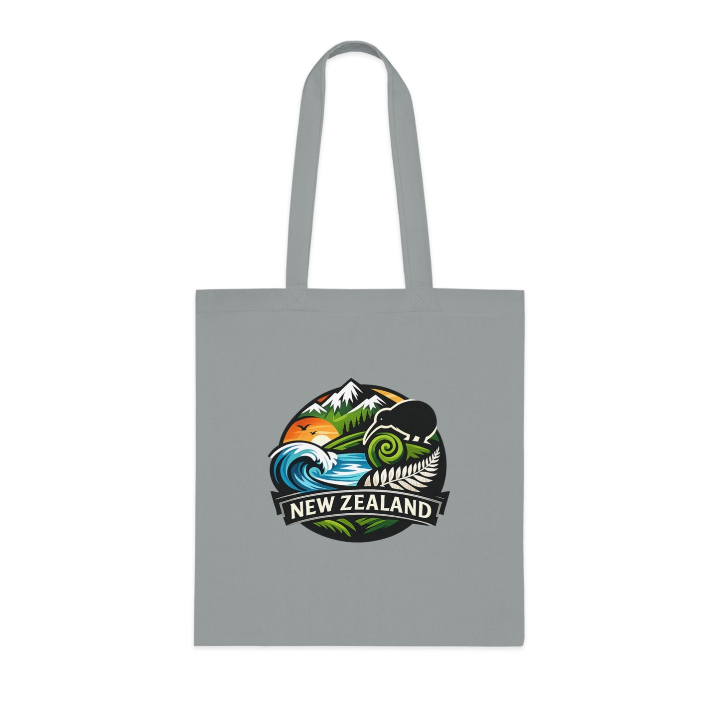 New Zealand Scenic Tote Bag — Kiwi, Fern & Mountain Cotton Shopper