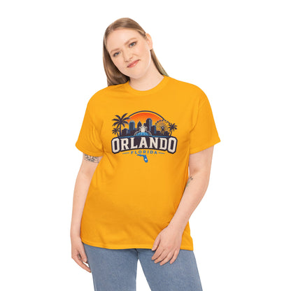Orlando Florida Sunset T-Shirt — Retro Skyline & Palm Tree Vacation Tee