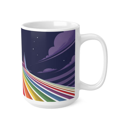 Rainbow Space Mountain Mug — Retro Rainbow Road Ceramic Coffee Cup (11oz & 15oz)
