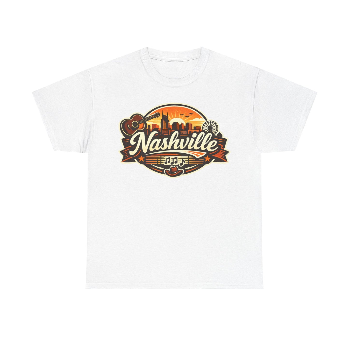 Nashville Skyline Guitar Tee – Retro Music City Souvenir Shirt