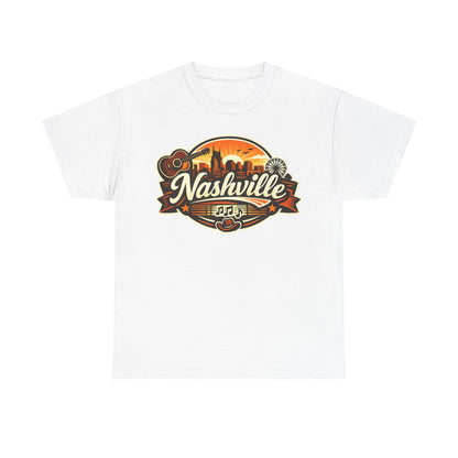 Nashville Skyline Guitar Tee – Retro Music City Souvenir Shirt