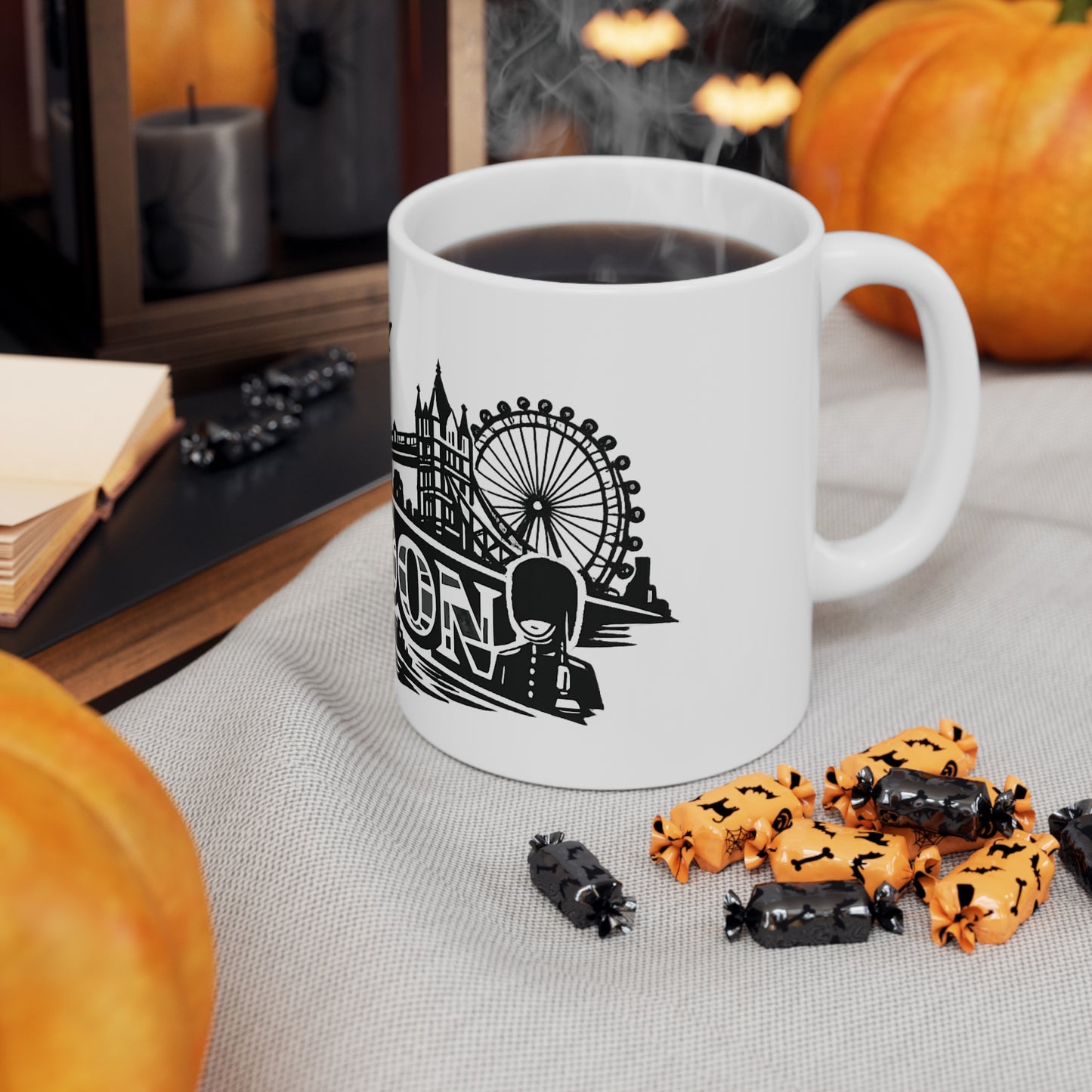 London Skyline Ceramic Mug — Black & White Cityscape Coffee Cup (11oz, 15oz)