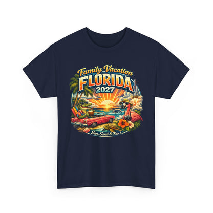 Florida Family Vacation 2027 T-Shirt — Retro Sunset Beach Design