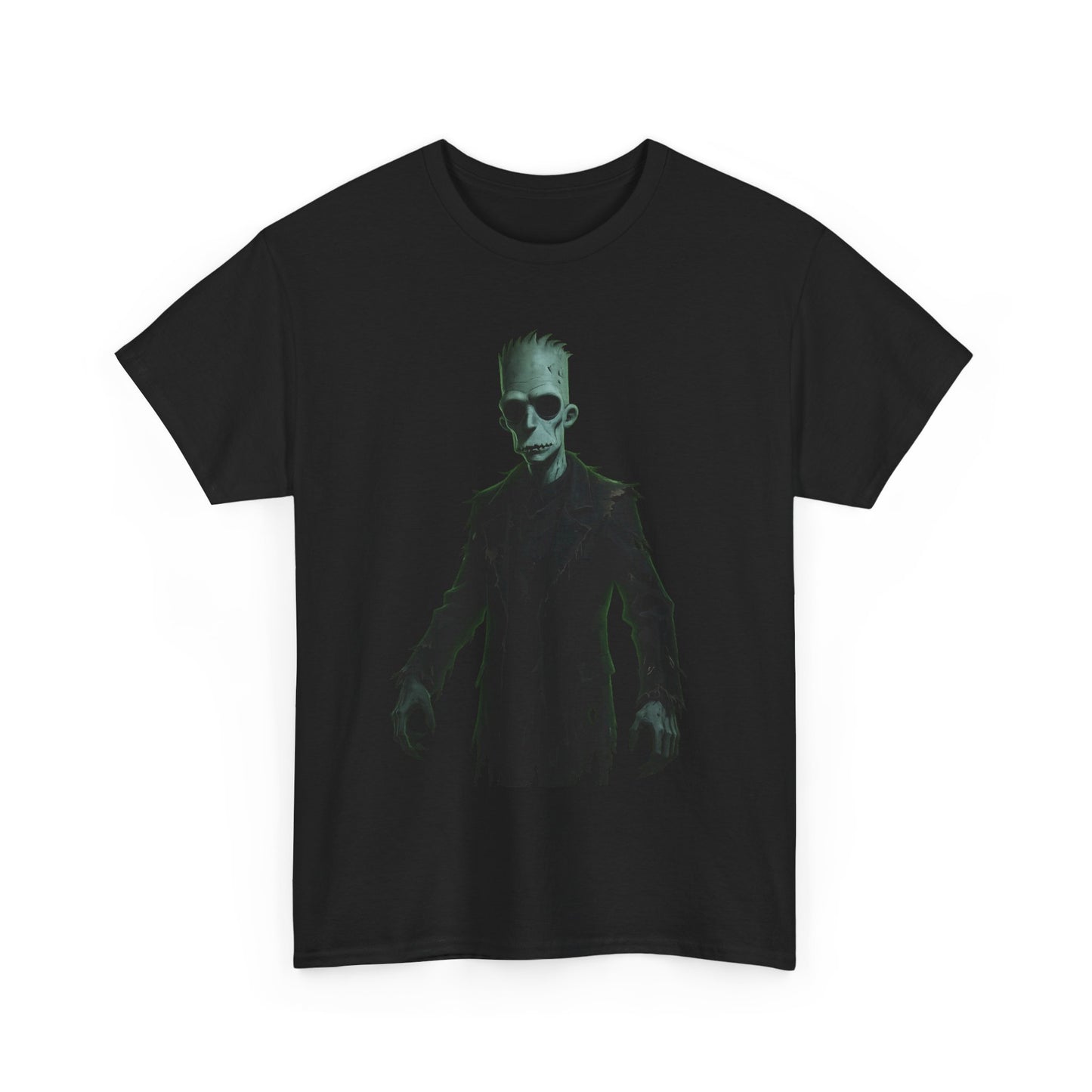 Alien Shadow Graphic Tee — Neon Green Sci‑Fi Skeleton Design