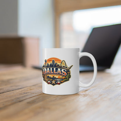 Dallas Skyline Ceramic Coffee Mug — Retro Texas Cityscape 11oz & 15oz