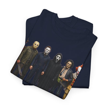 Horror Icons Lineup T‑Shirt – Freddy, Jason, Michael, Ghostface & Pennywise Tee