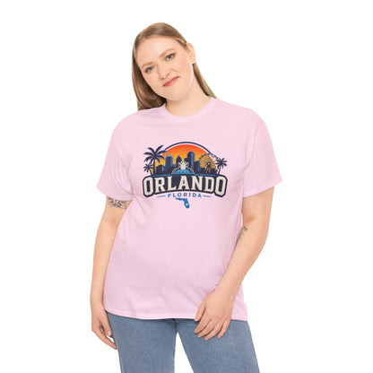 Orlando Florida Sunset T-Shirt — Retro Skyline & Palm Tree Vacation Tee