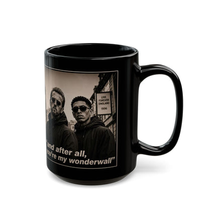 Kane and Bellingham Lyric Photo Black Mug — “and after all, you’re my wonderwall” Band Tribute Coffee Cup