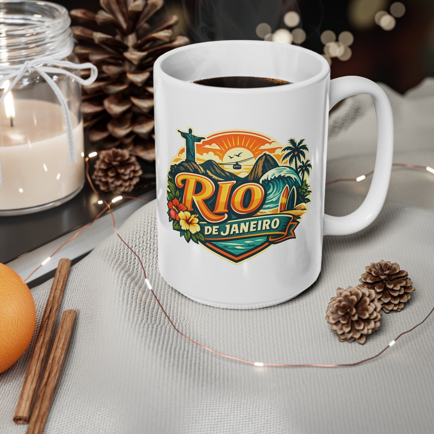 Rio de Janeiro Ceramic Coffee Mug — Vintage Tropical Travel Souvenir (11oz & 15oz)