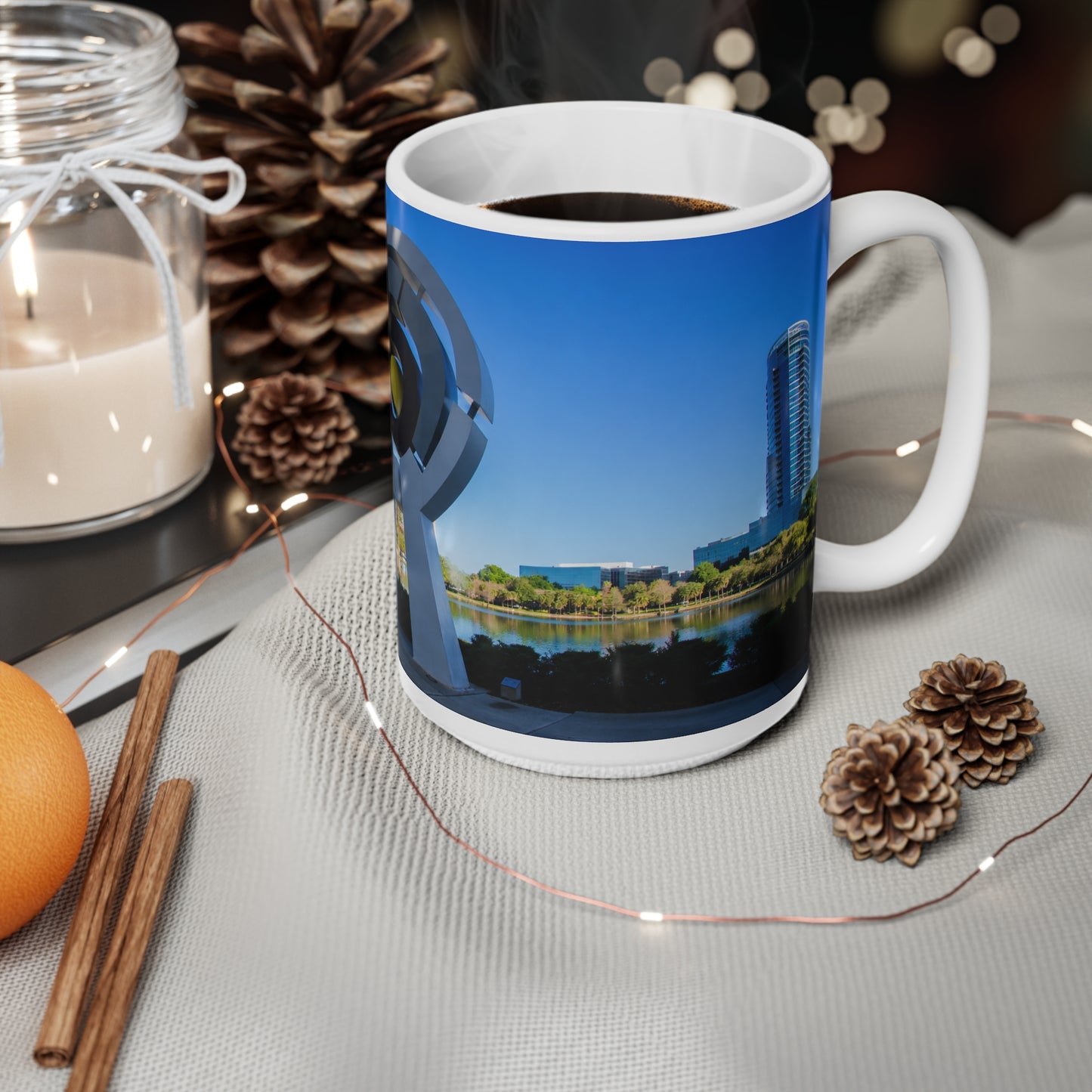 Orlando Lake Eola City Sculpture Photo Coffee Mug — Modern Urban Landmark Ceramic Mug (11oz/15oz)