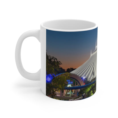 Space Mountain Sunset Ceramic Coffee Mug — Theme Park Photo Mug (11oz & 15oz)
