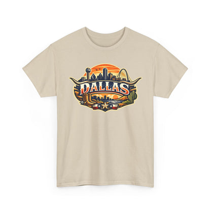Dallas Skyline Retro Tee — Vintage Cityscape T‑Shirt with 'Dallas' Graphic