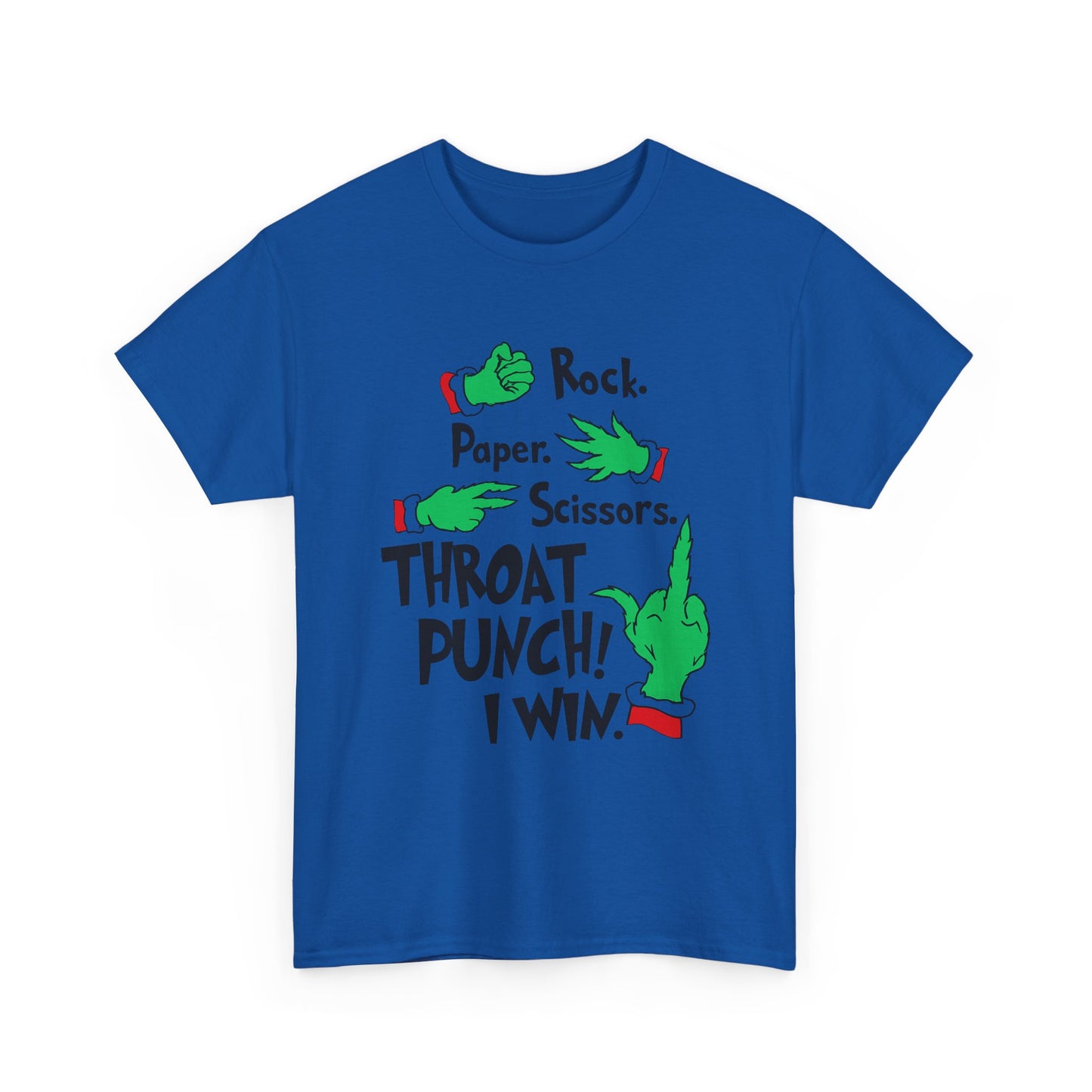 Funny Holiday Tee — "Rock. Paper. Scissors. Throat Punch! I Win" Graphic T-Shirt