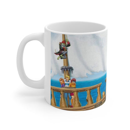 Scooby Doo Adventure Cartoon Pirate Ship Ceramic Coffee Mug — Nautical Sailing Crew Design (11oz, 15oz)