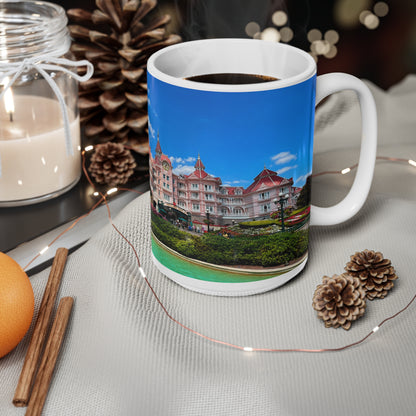 Disneyland Paris Pink Castle Photo Mug — Floral Park Scenic Coffee Cup (11oz, 15oz)