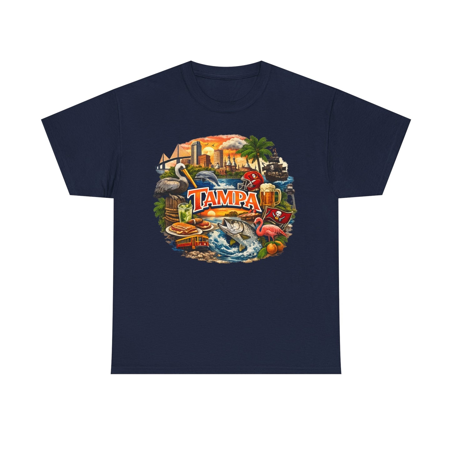 Tampa Florida Retro Scenic Tee — Vintage Beach, Skyline & Wildlife Graphic