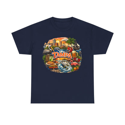 Tampa Florida Retro Scenic Tee — Vintage Beach, Skyline & Wildlife Graphic