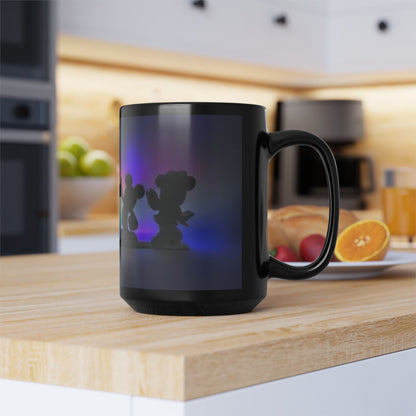 Silhouette Cartoon Characters Black Coffee Mug – Colorful Backlight Disney-Inspired 11oz/15oz
