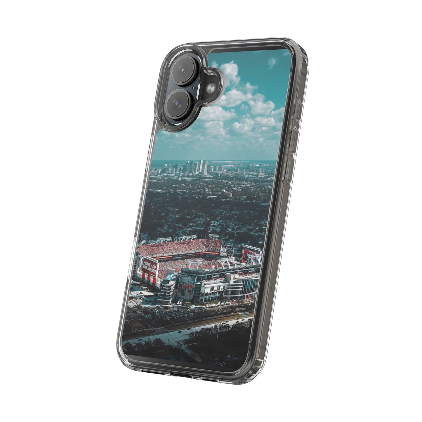 Tampa Bay Raymond James Stadium Clear Phone Case — Aerial City Stadium Design