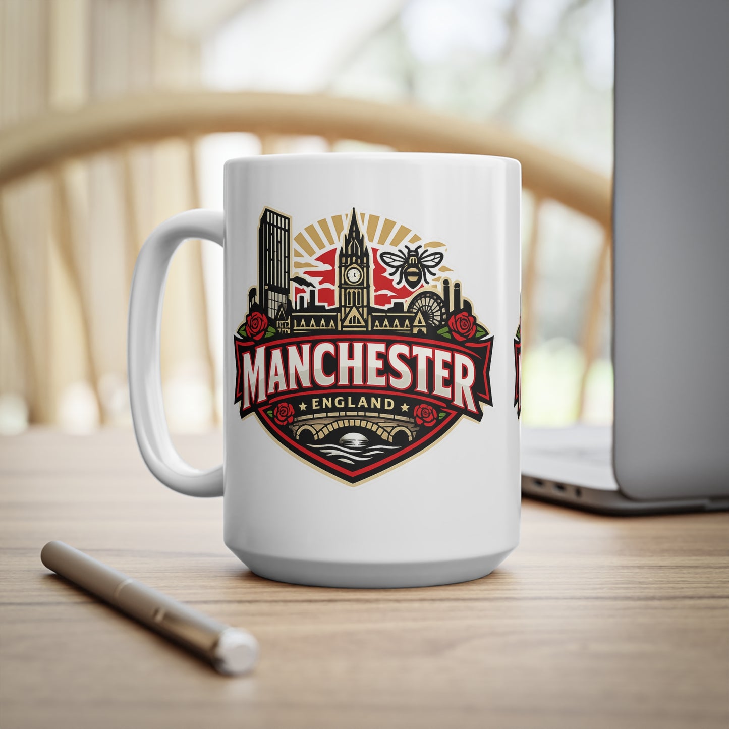 Manchester England Ceramic Coffee Cups, 11oz, 15oz