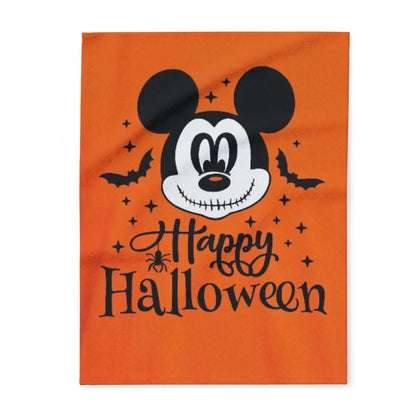 Halloween Mickey Fleece Blanket — 'Happy Halloween' Orange Cozy Throw