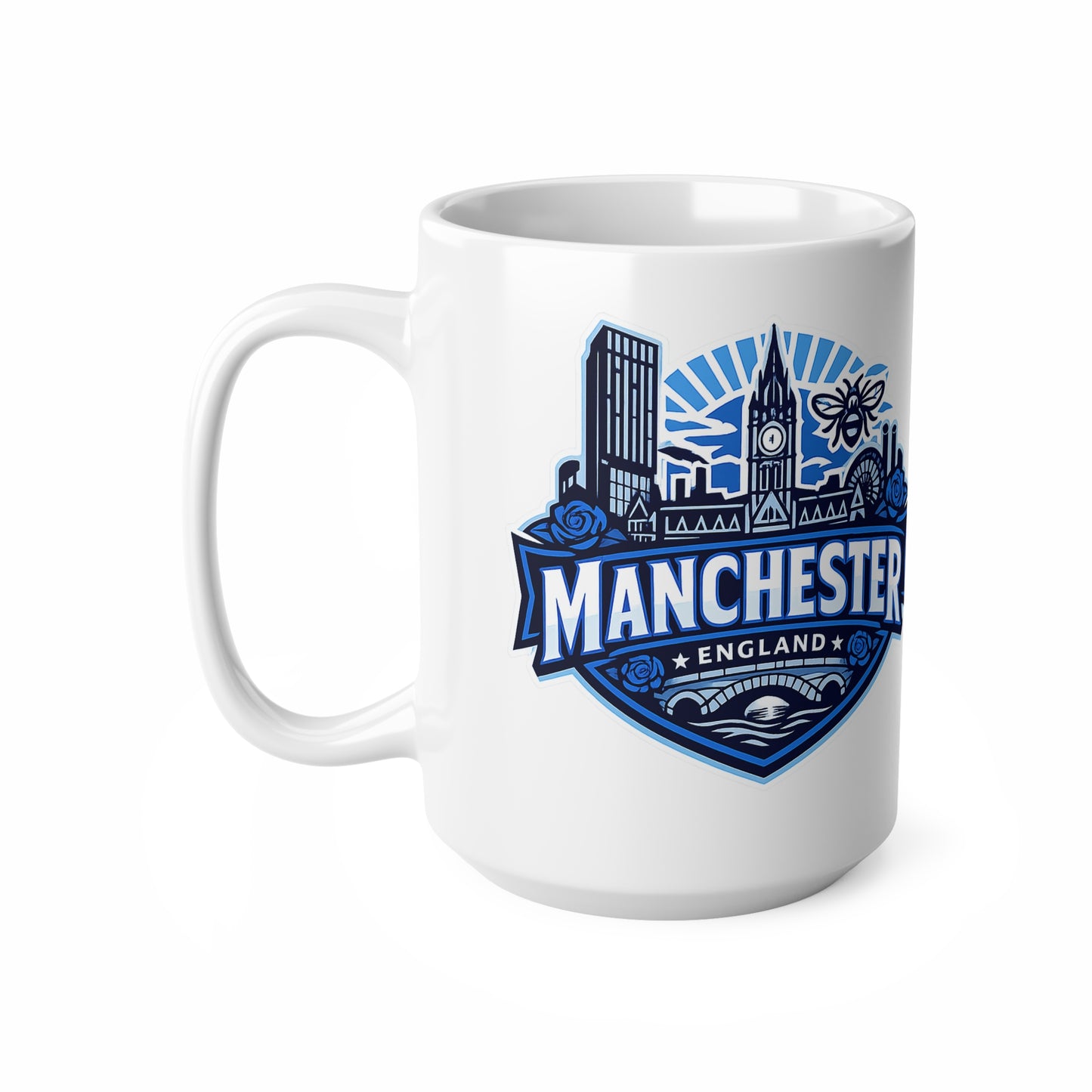 Manchester England Skyline Ceramic Mug — 11oz & 15oz Souvenir Coffee Cup
